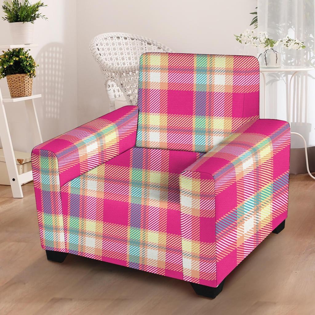 Pink Plaid Tartan Print Armchair Cover-grizzshop