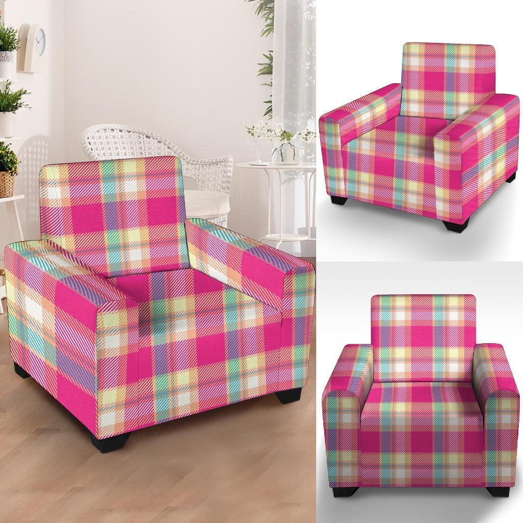 Pink Plaid Tartan Print Armchair Cover-grizzshop