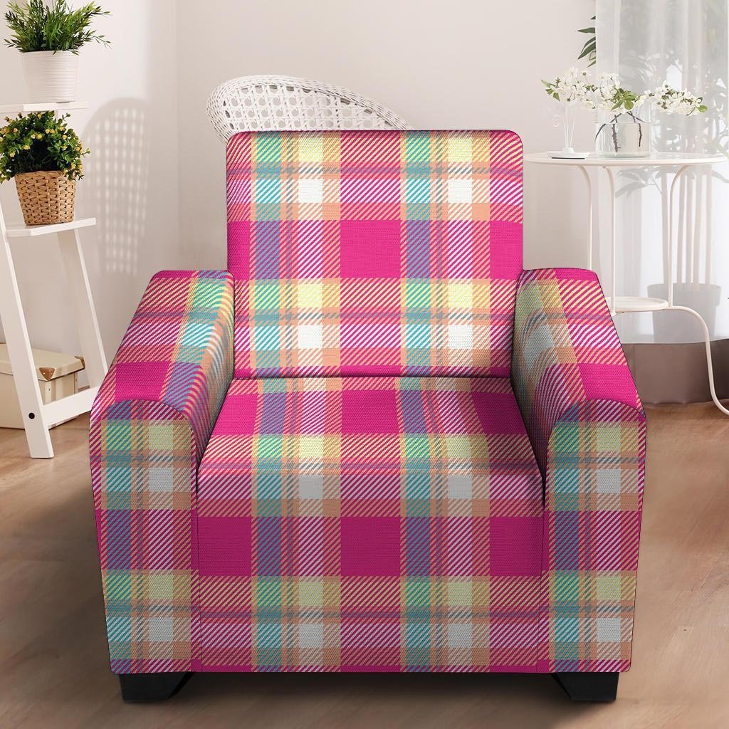 Pink Plaid Tartan Print Armchair Cover-grizzshop