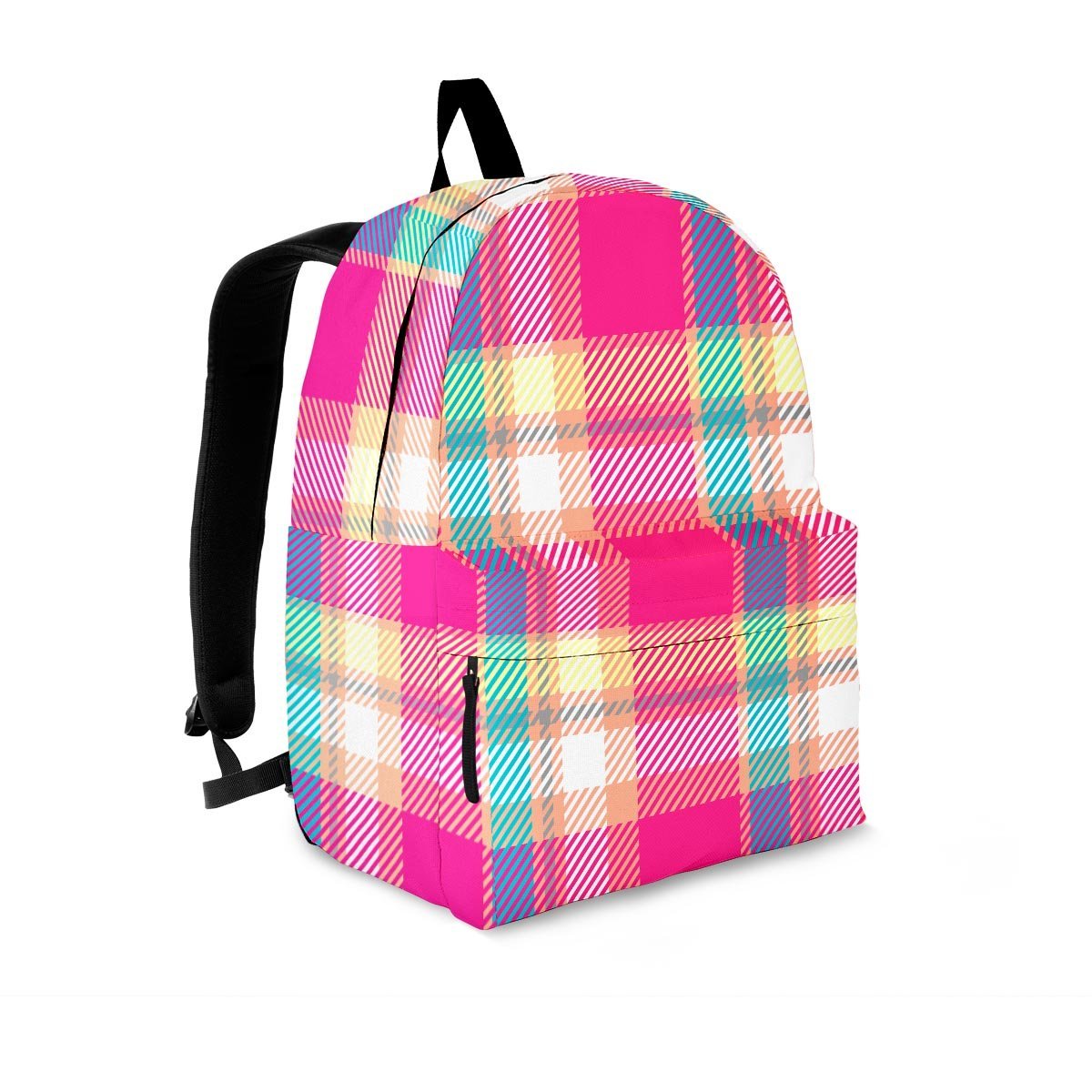 Pink Plaid Tartan Print Backpack-grizzshop