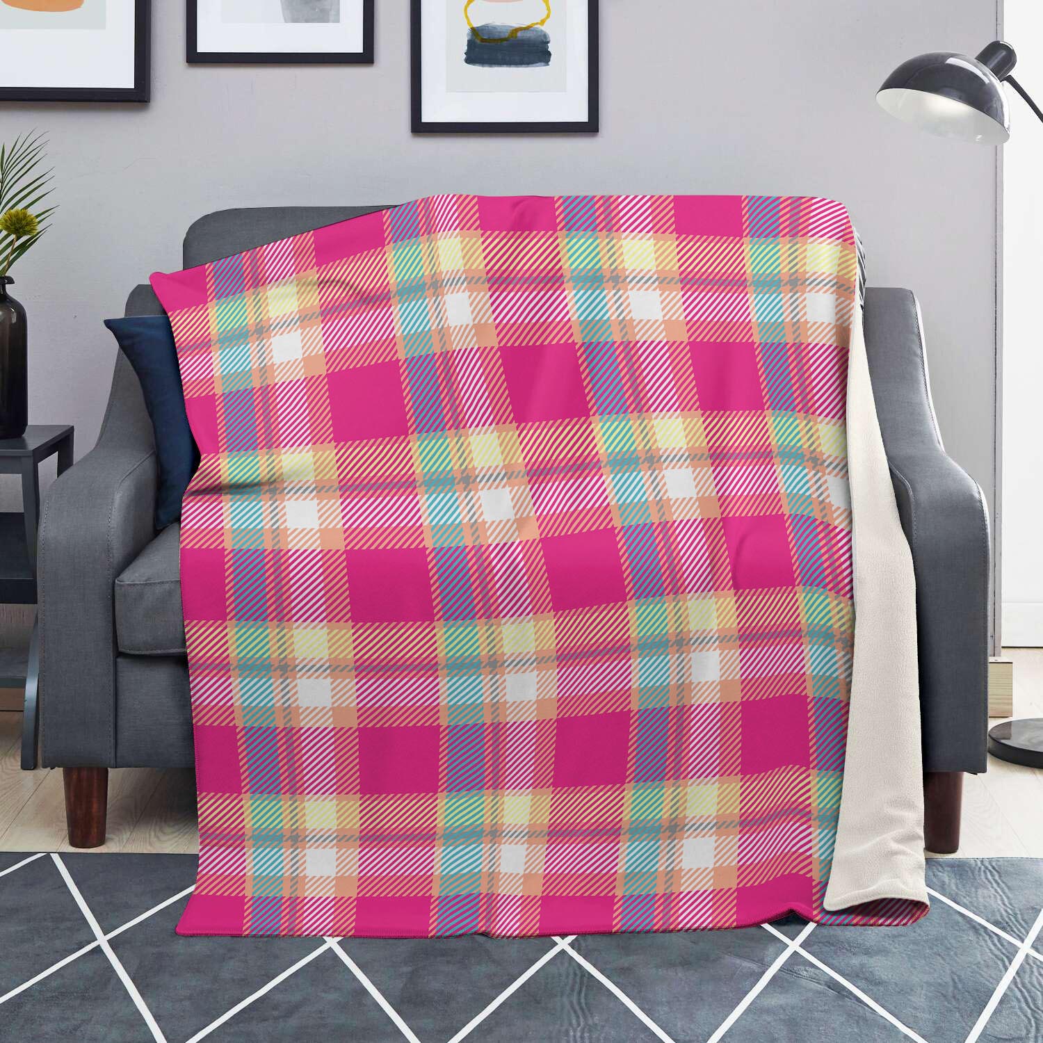 Pink Plaid Tartan Print Blanket-grizzshop