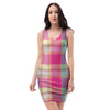 Pink Plaid Tartan Print Bodycon Dress-grizzshop