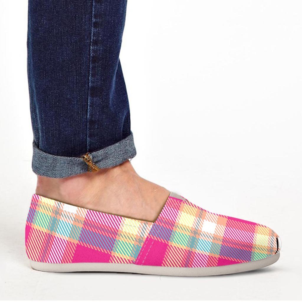 Pink Plaid Tartan Print Canvas Shoes-grizzshop