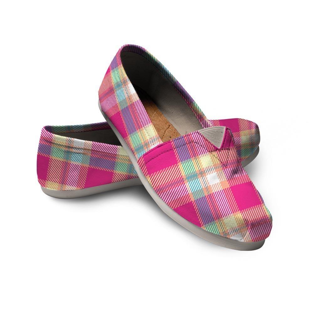 Pink Plaid Tartan Print Canvas Shoes-grizzshop