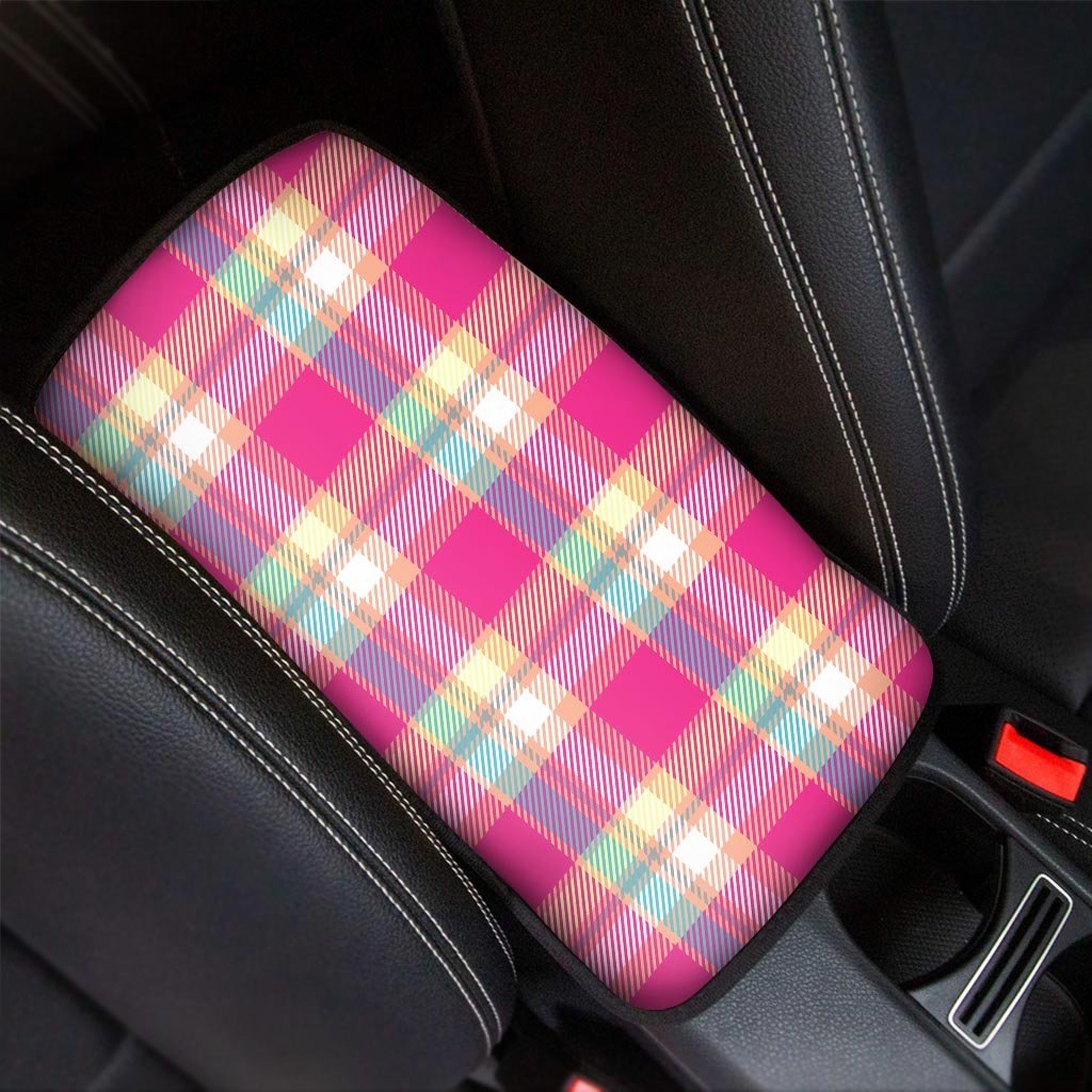 Pink Plaid Tartan Print Car Console Cover-grizzshop