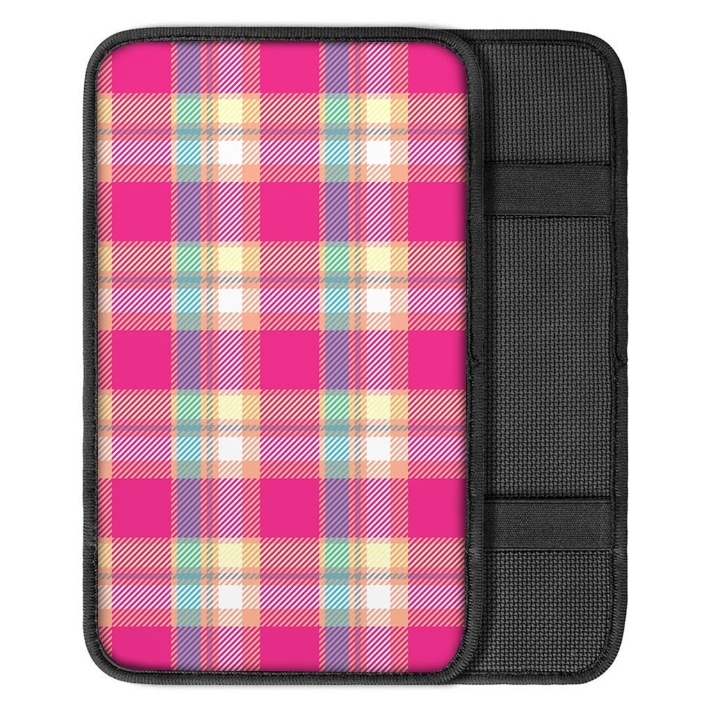 Pink Plaid Tartan Print Car Console Cover-grizzshop