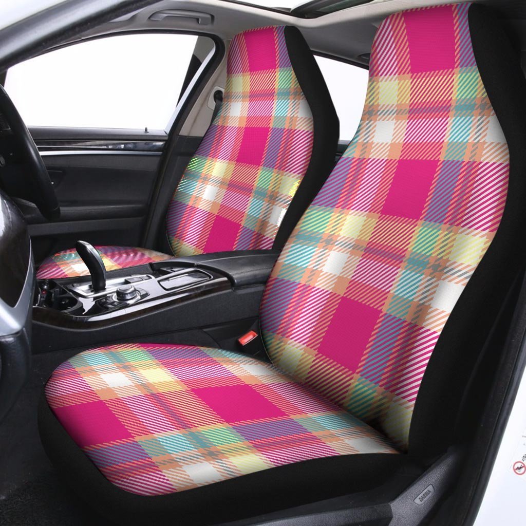Pink Plaid Tartan Print Car Seat Covers-grizzshop