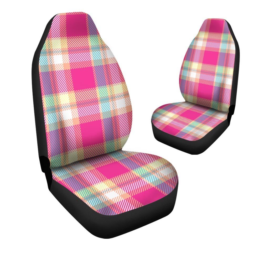 Pink Plaid Tartan Print Car Seat Covers-grizzshop