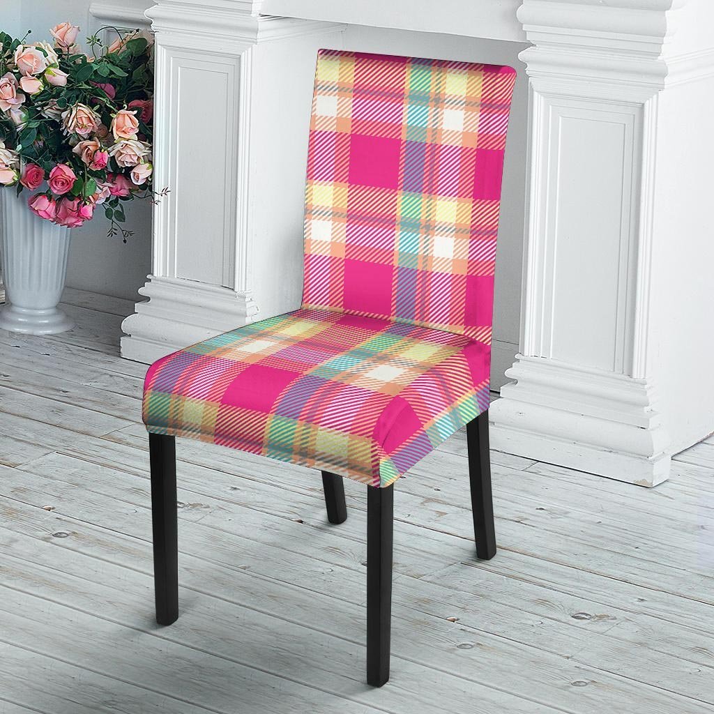 Pink Plaid Tartan Print Chair Cover-grizzshop