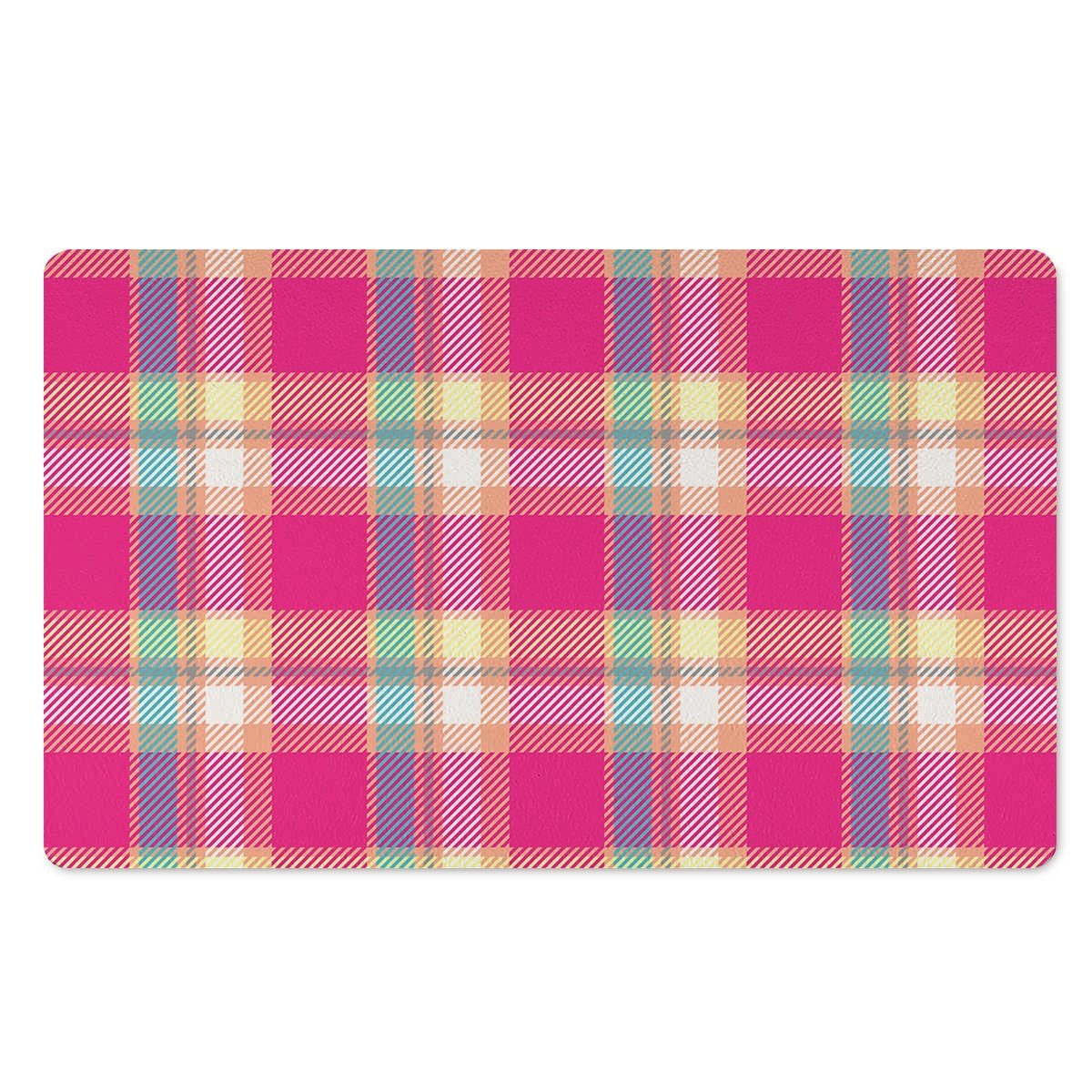 Pink Plaid Tartan Print Door Mat-grizzshop