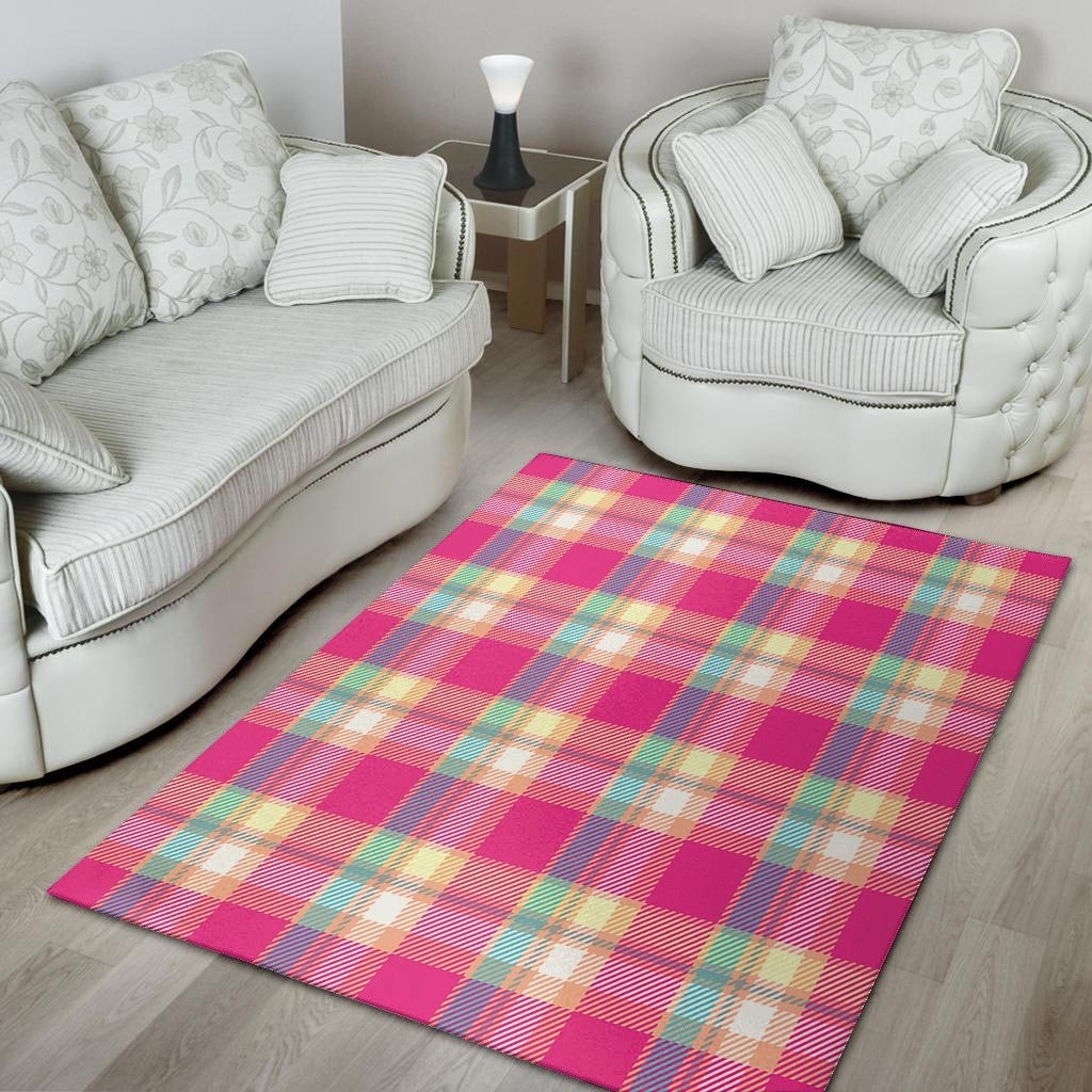 Pink Plaid Tartan Print Floor Mat-grizzshop