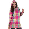 Pink Plaid Tartan Print Hoodie Dress-grizzshop