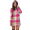 Pink Plaid Tartan Print Hoodie Dress-grizzshop