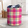 Pink Plaid Tartan Print Laundry Basket-grizzshop