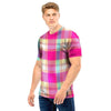 Pink Plaid Tartan Print Men T Shirt-grizzshop