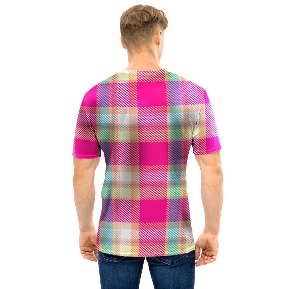 Pink Plaid Tartan Print Men T Shirt-grizzshop