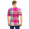 Pink Plaid Tartan Print Men T Shirt-grizzshop