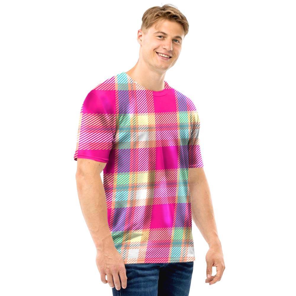 Pink Plaid Tartan Print Men T Shirt-grizzshop