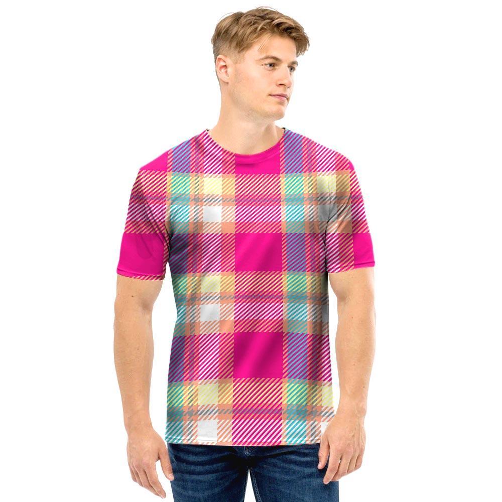 Pink Plaid Tartan Print Men T Shirt-grizzshop