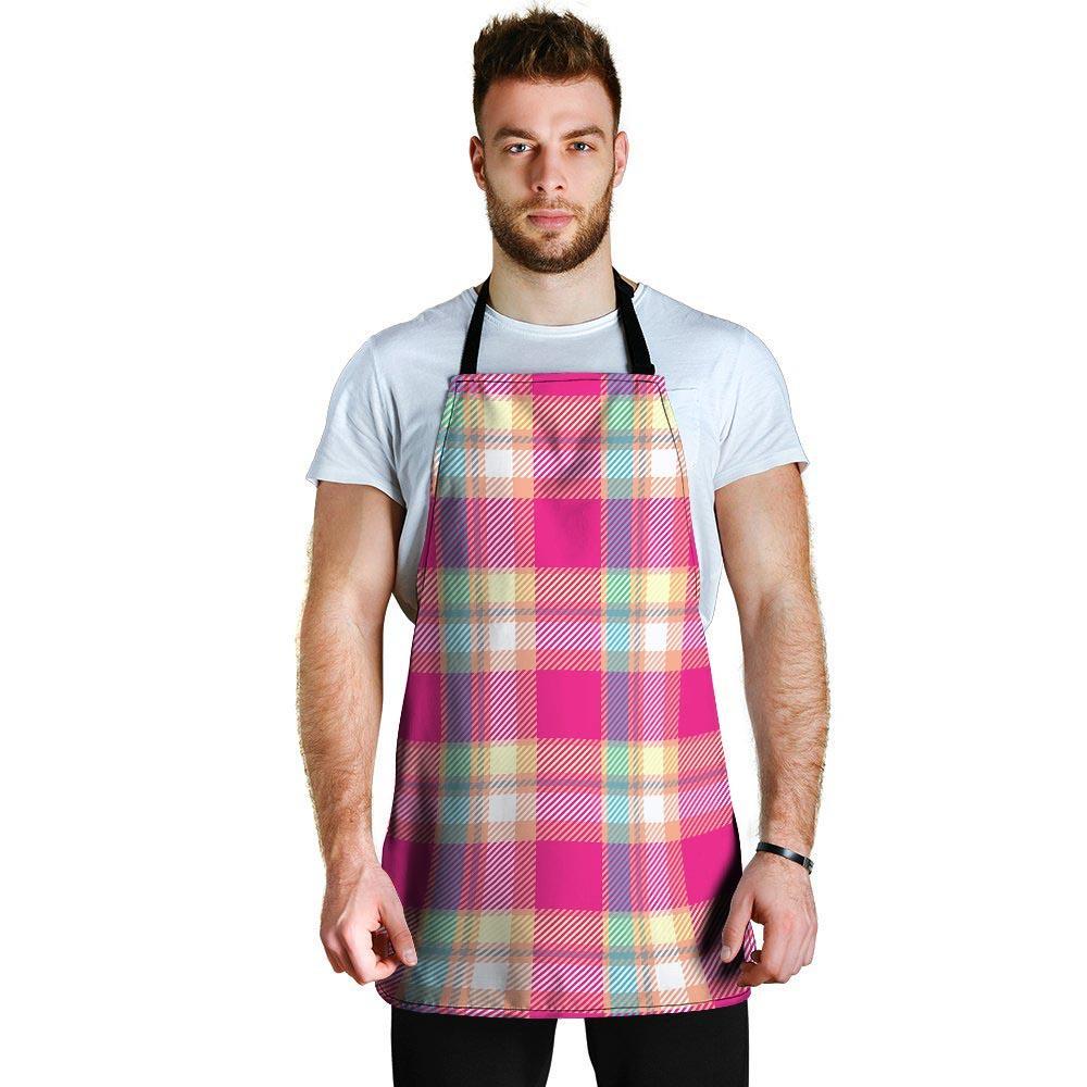 Pink Plaid Tartan Print Men's Apron-grizzshop