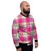 Pink Plaid Tartan Print Men's Bomber Jacket-grizzshop