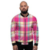 Pink Plaid Tartan Print Men's Bomber Jacket-grizzshop