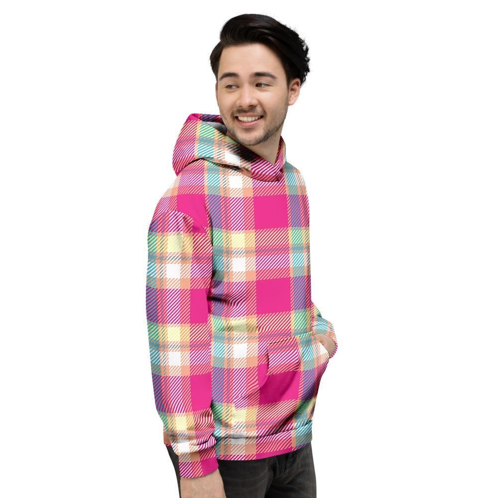 Pink Plaid Tartan Print Men's Hoodie-grizzshop