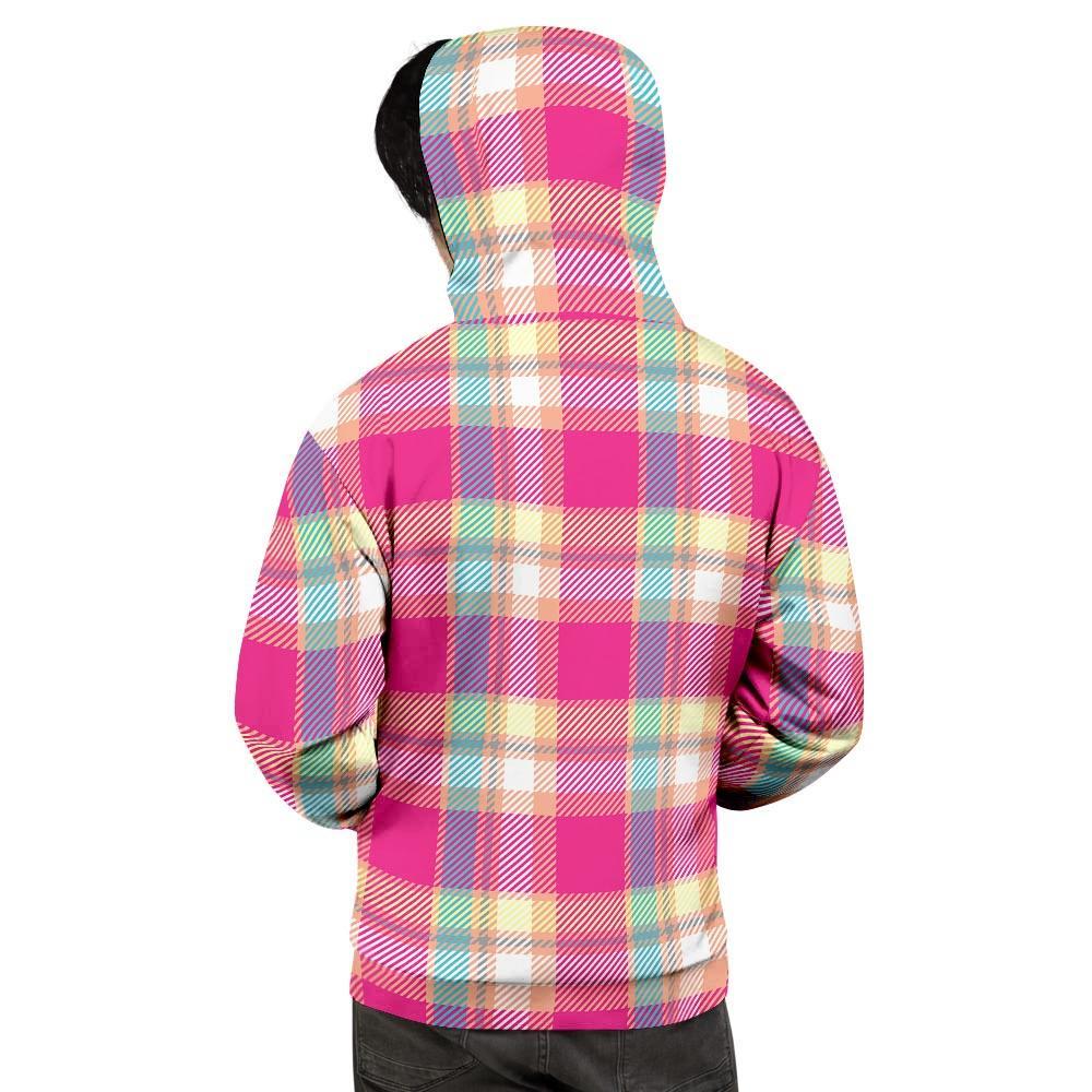Pink Plaid Tartan Print Men's Hoodie-grizzshop
