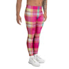 Pink Plaid Tartan Print Men's Leggings-grizzshop