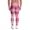 Pink Plaid Tartan Print Men's Leggings-grizzshop