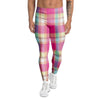 Pink Plaid Tartan Print Men's Leggings-grizzshop