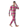 Pink Plaid Tartan Print Men's Pajamas-grizzshop