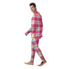 Pink Plaid Tartan Print Men's Pajamas-grizzshop