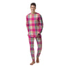 Pink Plaid Tartan Print Men's Pajamas-grizzshop