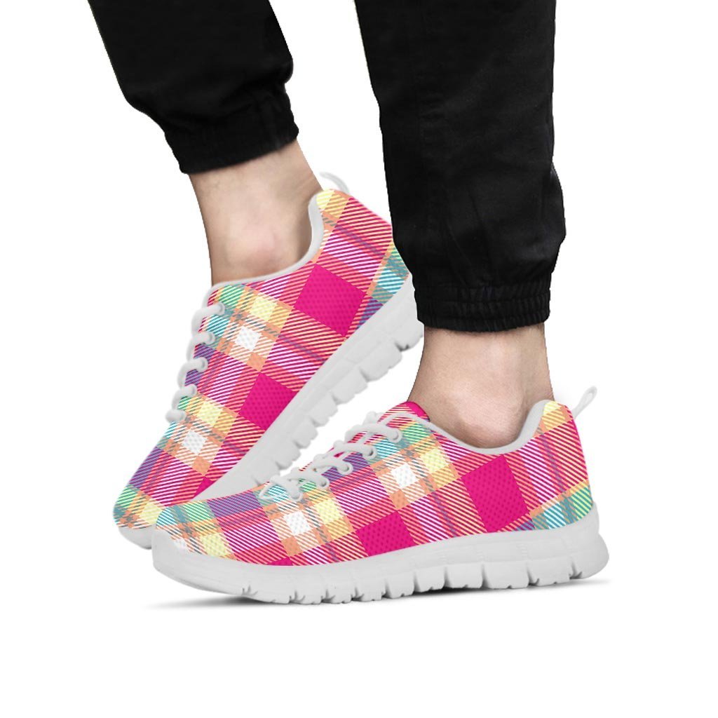 Pink Plaid Tartan Print Men's Sneakers-grizzshop