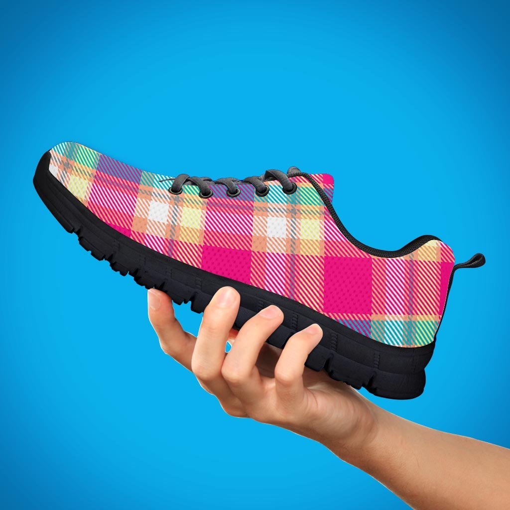 Pink Plaid Tartan Print Men's Sneakers-grizzshop