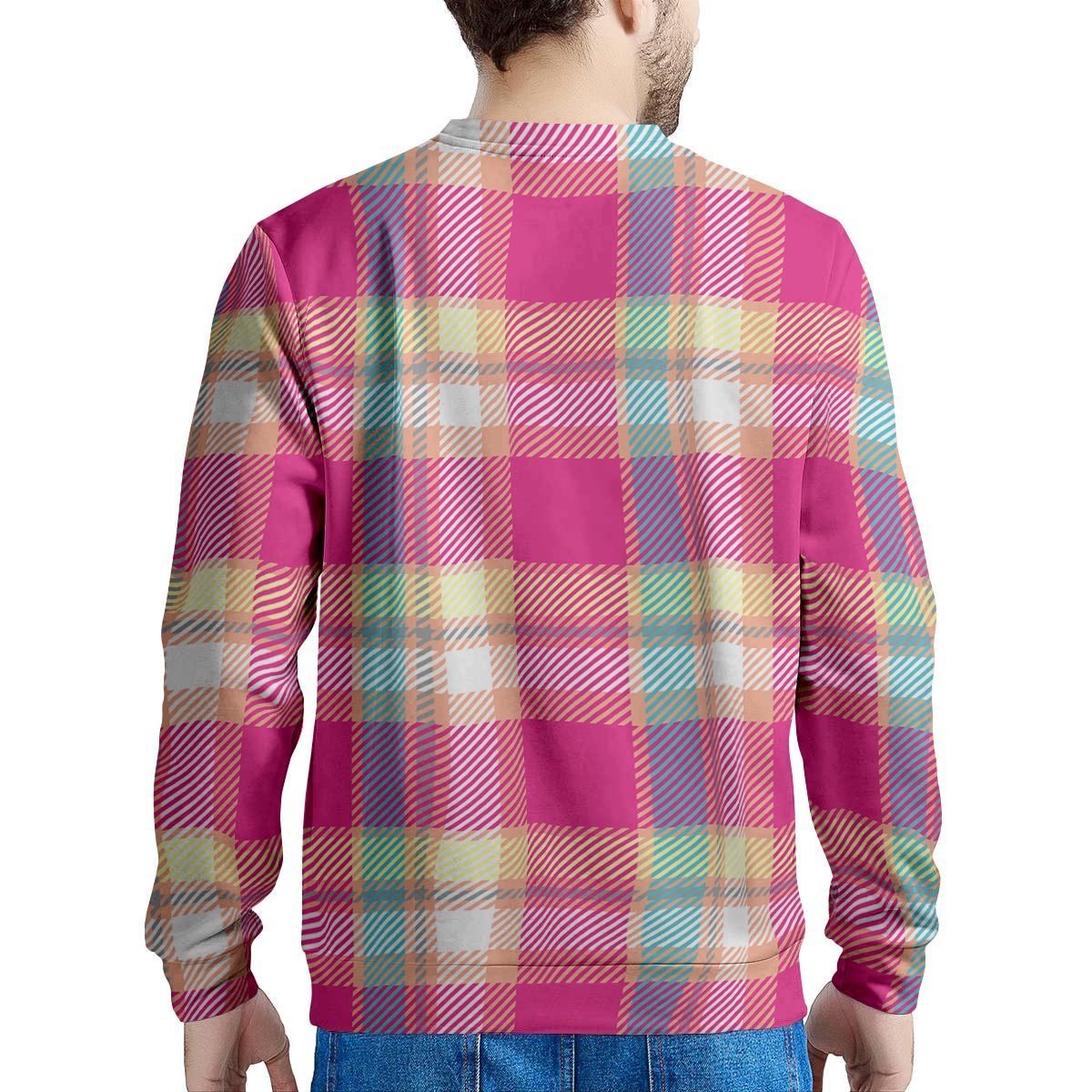 Pink Plaid Tartan Print Men's Sweatshirt-grizzshop