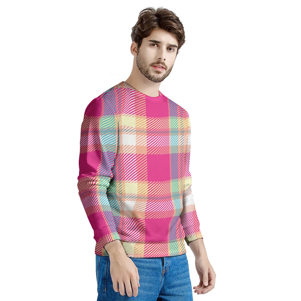 Pink Plaid Tartan Print Men's Sweatshirt-grizzshop