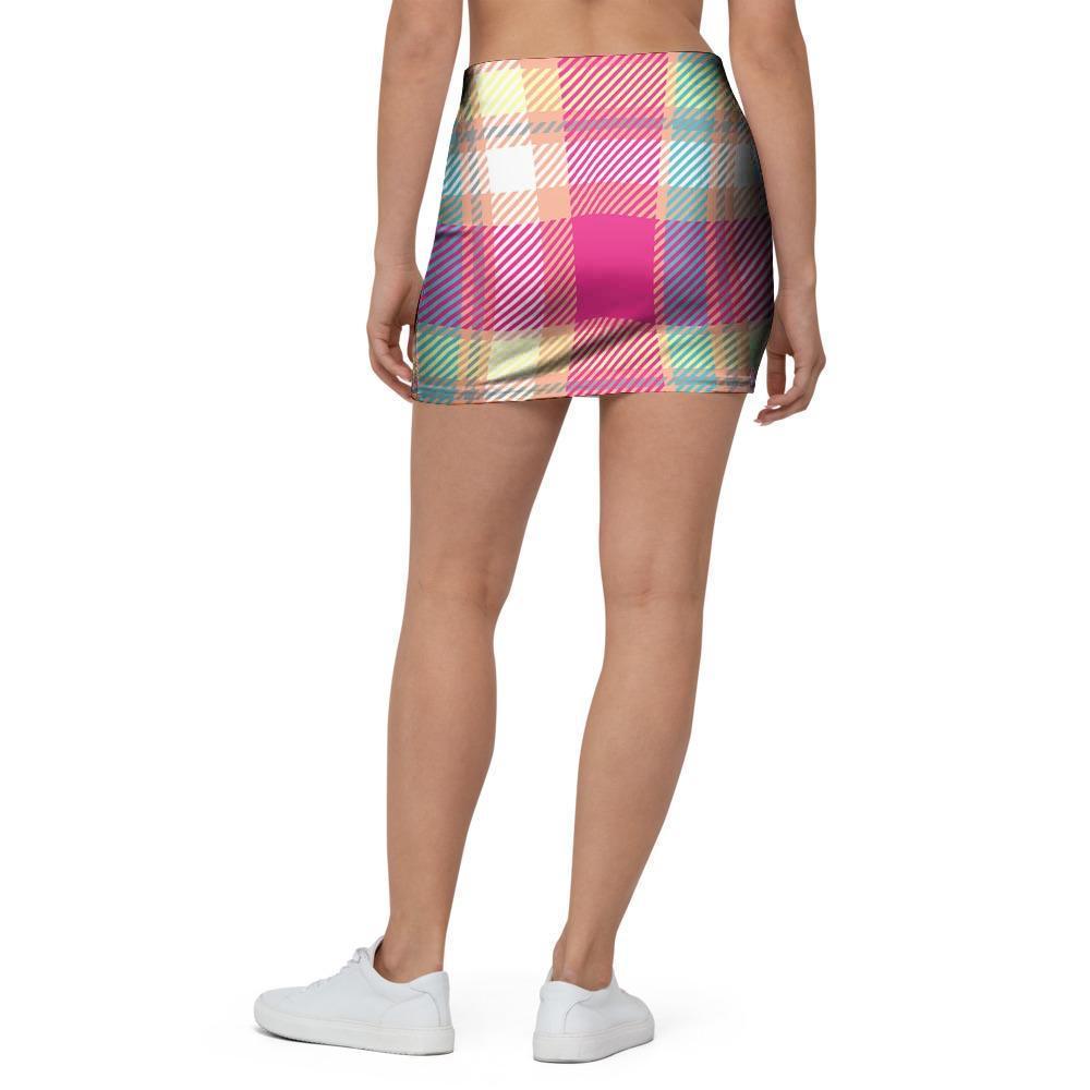 Pink Plaid Tartan Print Mini Skirt-grizzshop