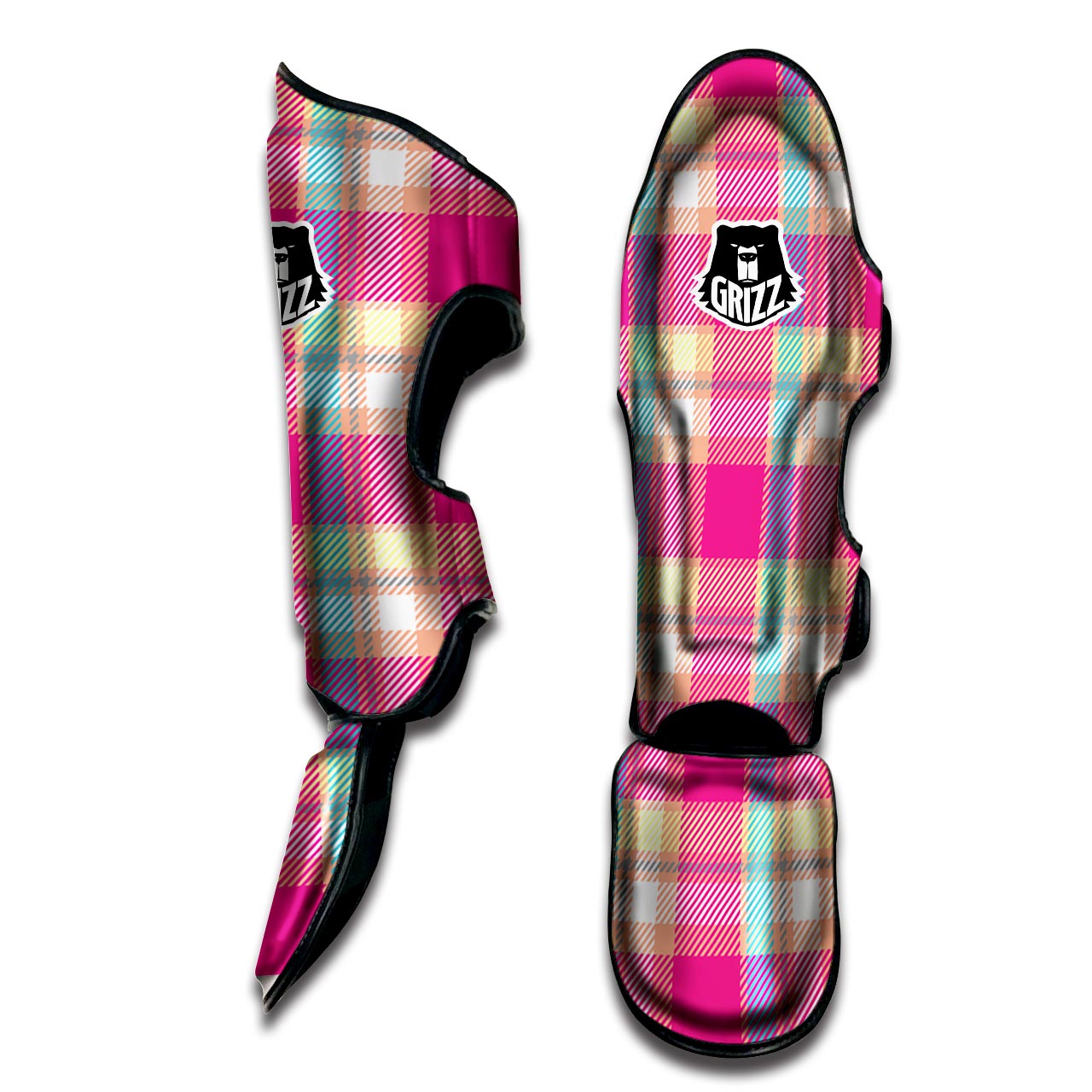 Pink Plaid Tartan Print Muay Thai Shin Guard-grizzshop