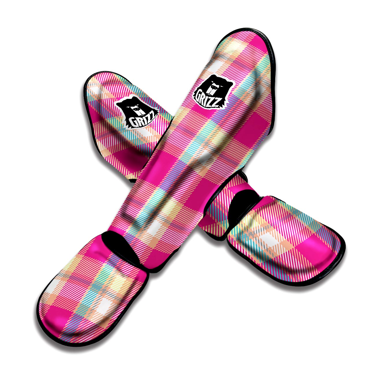 Pink Plaid Tartan Print Muay Thai Shin Guard-grizzshop