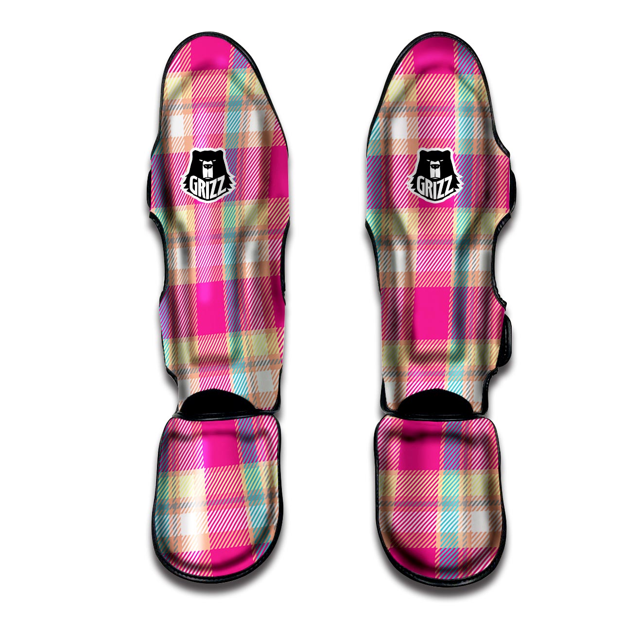 Pink Plaid Tartan Print Muay Thai Shin Guard-grizzshop