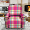 Pink Plaid Tartan Print Recliner Cover-grizzshop