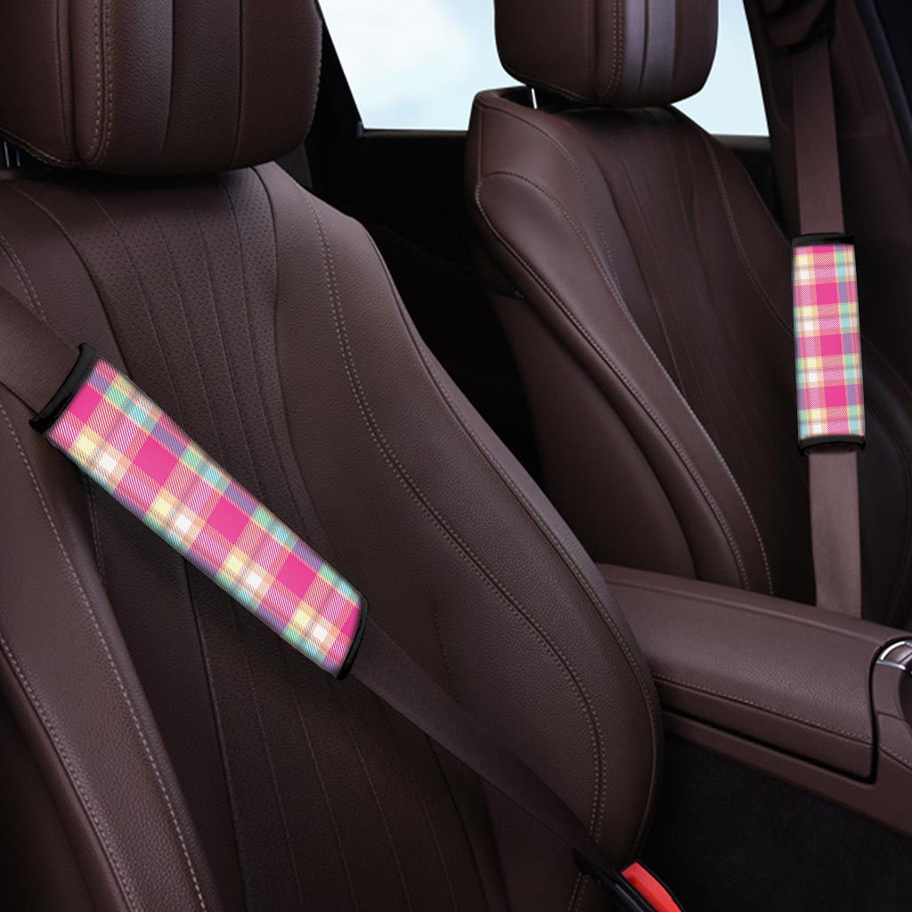 Pink Plaid Tartan Print Seat Belt Cover-grizzshop