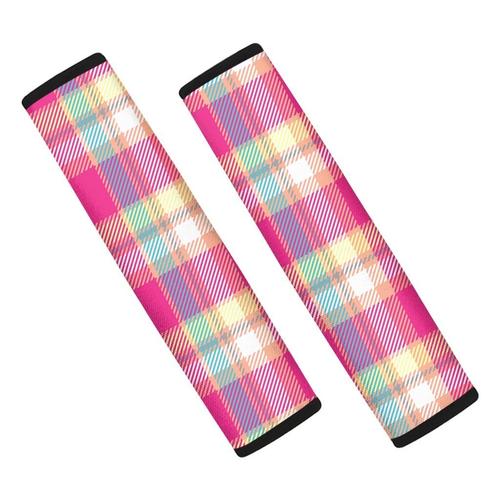 Pink Plaid Tartan Print Seat Belt Cover-grizzshop