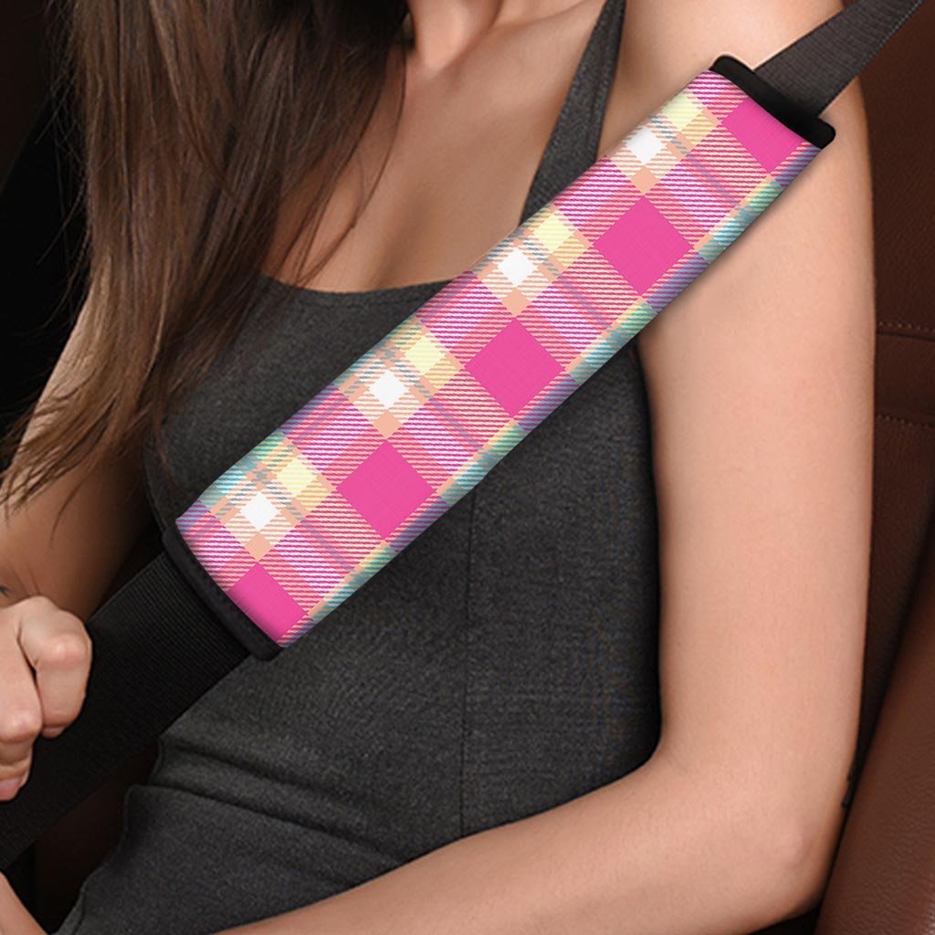 Pink Plaid Tartan Print Seat Belt Cover-grizzshop