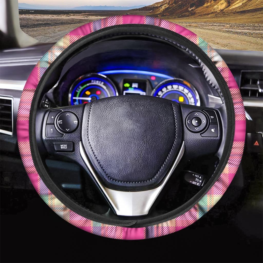 Pink Plaid Tartan Print Steering Wheel Cover-grizzshop