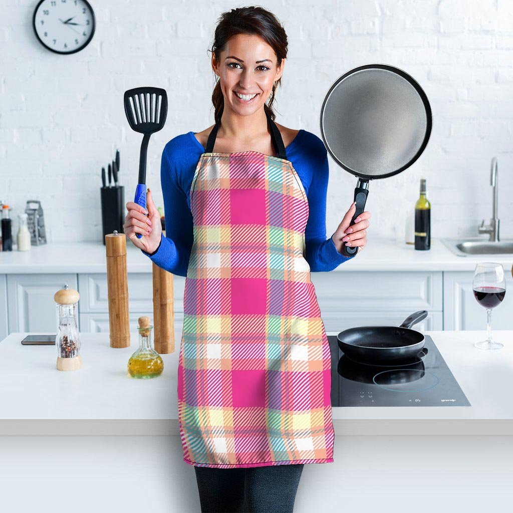 Pink Plaid Tartan Print Women's Apron-grizzshop