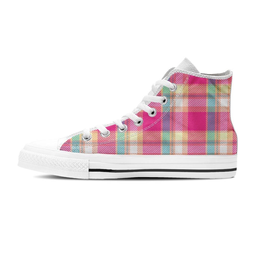 Pink Plaid Tartan Print Women's High Top Shoes-grizzshop