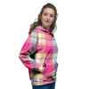 Pink Plaid Tartan Print Women's Hoodie-grizzshop